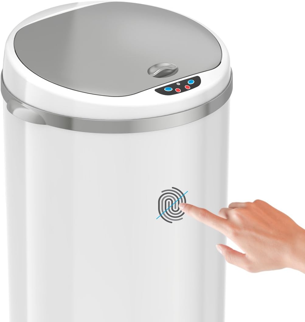 iTouchless 13 Gallon Touchless Sensor Trash Can with Odor Filter System, Round Steel Garbage Bin, Perfect for Home, Kitchen, Office, Alpine White: Home & Kitchen