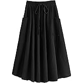 Lyking Women's Casual High Waist Pleated A-Line Midi Skirt with Pocket