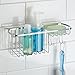 mDesign Suction Shower Combo Organizer Basket with Soap Holder and Hooks, Polished Stainless Steel