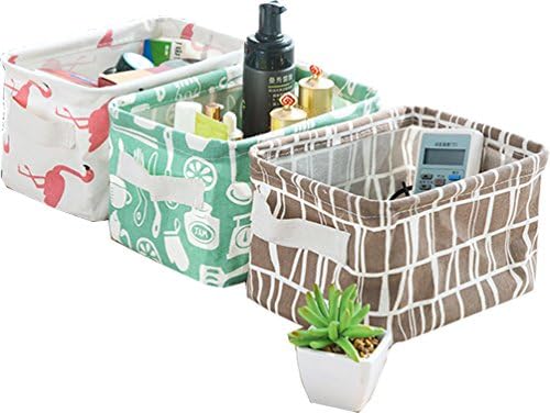 Lannu Nursery Storage Baskets Fabric Cloth Organizers Baby Cotton Linen Blend Collapsible Birds Box Decor, Small, Set of 3