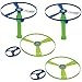 Kicko Flying Saucer Toy Set - Pack of 2-4 Piece Set, 6.5 Inch Launcher, 3 Inch Disc and 2 7.25 Inch Discs - Colors Green and Blue - for Kids Party Favors, Bag Stuffers, Fun, Toy, Prize