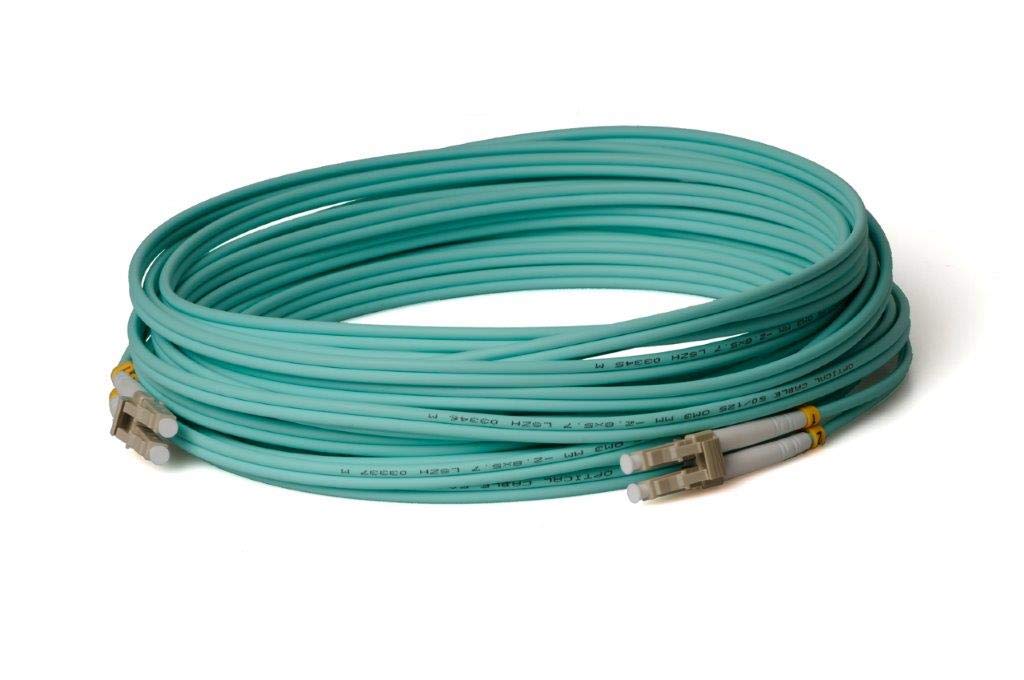 CONBIC Fibre Optic Cable - 100m OM3 Aqua, LC to LC Plug, Duplex 50/125 Patch Cable - Fibre Optic 100 Metres (Indoor Cable)