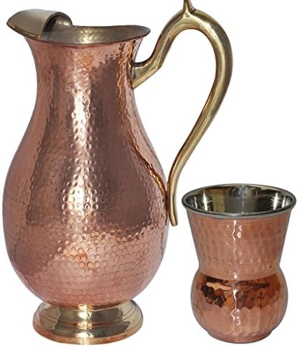 CHRISTMAS GIFT "JAI GURU JI" Royal Mughlai Jug Pitcher (Capacity - 64.24 oz) with 1 Copper matka Tumbler - CHRISTMAS GIFT