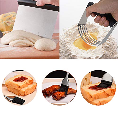 Pastry Scraper, Dough Blender, Pastry Brush with 6 PCS Silicone Baking Cup, Pie Dough Cutter Pastry Cutter Set Stainless Steel Pastry Cutter Dough Blender