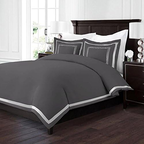 Sleep Restoration Luxury Soft Brushed Embroidered Microfiber Duvet Cover Set with Beautiful Trim & Embroidery Details - Hypoallergenic - Twin/Twin XL - Gray/Silver