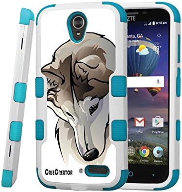 Grand X 3 Case, CASECREATOR[TM] For ZTE Grand X 3 / Z959 (Cricket)~NATURAL TUFF Hybrid Rubber Hard Snap-on Case Teal Blue White-shy doggy