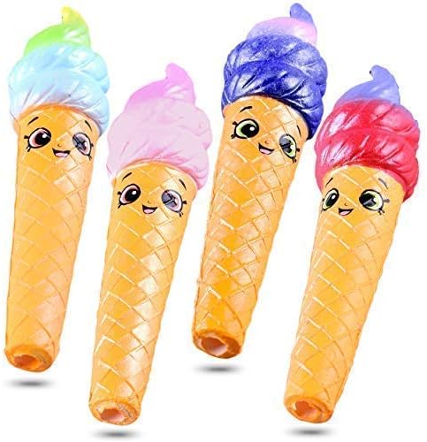 Mega Squishies Ice Cream Squishy Pens / Pencil Grips Set (4 Pack) Slow Rising Scented Pencil Toppers | Pen Holders | Kids Party Favors & Classroom Prizes | Stress Toys | Birthday