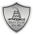 Gadsden Flag Don't Tread On Me SHIELD - Full Color Printed - (size: 2" color: SILVER/BLACK) - Hard Hat, Helmet, Windows, Walls, Bumpers, Laptop, Lockers, etc.
