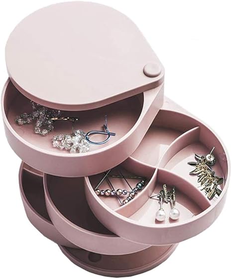 Amazon トーダー 収納ボックスミラー 高級 360度回転式 4段収納ケース ジュエリーボックス アクセサリー宝石箱 小物入れ 指輪 ピアス イヤリング ネックレス ブレスレット シュシュ 髪飾り収納可能 レディース贈り物 プレゼント ピンク 収納ケース ボックス