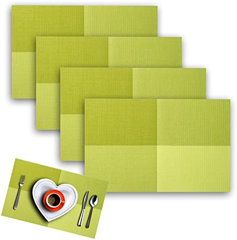Yumin PVC Place Mats Washable Table Place Mats Easy to Clean Dining Placemats for Kitchen Table Set of 4(Green)