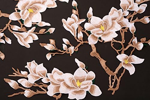 Pack of 3 Very Large Flower Applique Plum Blossom Sewn On Patches Embroidered Garment DIY Accessory (White)