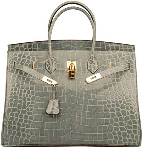 Qidell Women's Padlock Patent Leather 40cm Oversized Briefcase Top Handle Handbag Purse