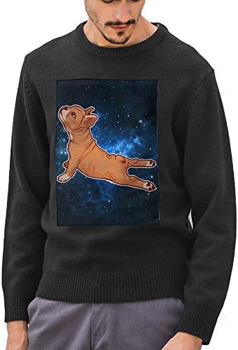 Huenem Bulldog Doing Yoga Men's Round Neck Sweater Knitted Daily Pullover Sweatshirt With Funny Print