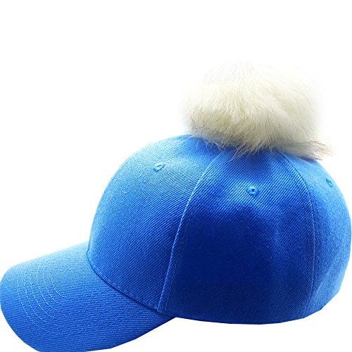 Women's Faux Fur Pom Pom Acrylic Fabric Baseball Cap (royal)