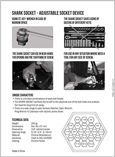 Eshely Adjustable Socket Device - A Unique Universal Key Substituting Socket Tools Sets, Size Range: 5/16"-3/4" 8 mm -19 mm 1PCS