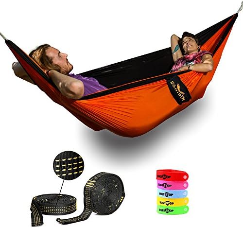 Double Hammock XL For 2 - Up To 400 Lbs | Lightweight Portable Parachute Nylon | Weather Resistant By DONIDIN Perfect For Outdoor Camping, Hiking, Biking &amp; More | L 300cm W 200cm + 2 Bonus Gifts