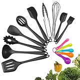 Silicone Kitchen Utensil Set, 10pcs - Heat-Resistant Non-Stick Silicone Cooking Utensils With Solid Core - Baking BBQ Cooking Tool Kit With Spatula, Tongs, Pasta Fork, Turner, Ladle, More (black)