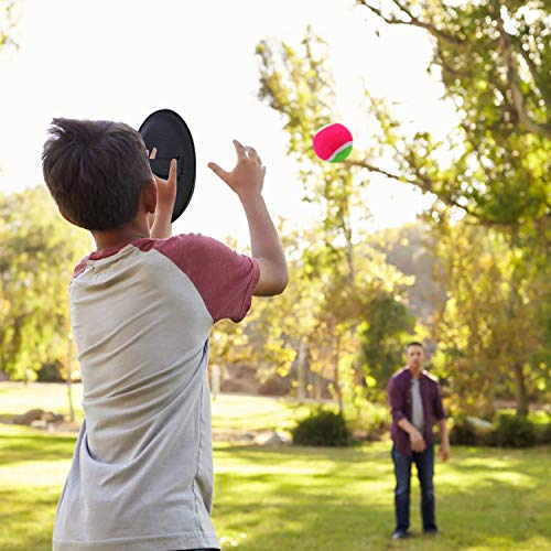 Elcoho Toss and Catch Ball Set Paddle Catch Ball and Toss Game 4 Hook and Loop Adjustable Self-Stick Paddles 6 Balls with Storage Bag for Outdoor Activities (4 Colors)