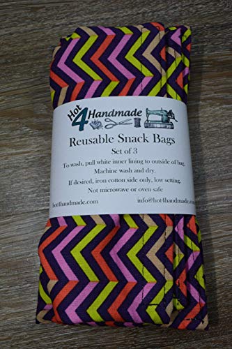 Reusable Food Storage Bags // Set of Three // Snack, Sandwich, Quart // Zig Zag Fun