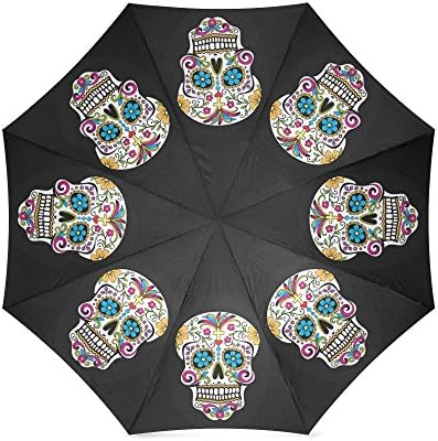 Birthday Gifts Stylish Day of the Dead Sugar Skull100% Fabric And Aluminium Auto Foldable Umbrella