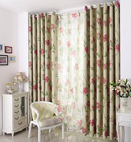 Airdodo Grommet top 60"W x 95"L Pink Floral Decorative Curtain (1PC)
