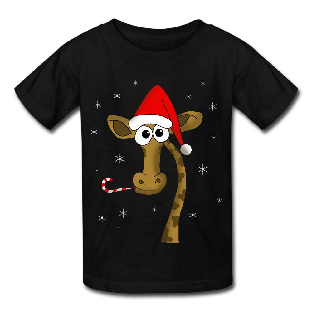 Hanxiaoxiao Girls Christmas Giraffe Fashion Running Black Short Sleeve T Shirt