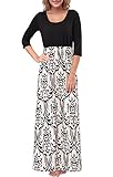 Zattcas Womens Dresses Contrast 3/4 Sleeve Empire Waist Floral Maxi Dress