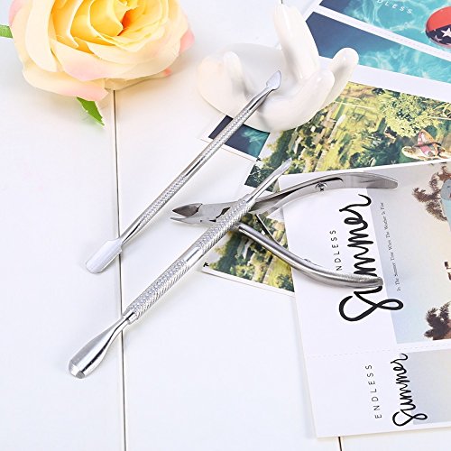 Ruiqas Nail Art Spoon Set, Nail Stainless Steel Cuticle Spoon Pusher Remover Nipper Clipper Cut Cutter - Thumbnail 5