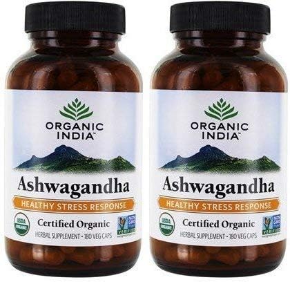 Organic India Organic Ashwagandha (Pack of 2) Helps Promote a Healthy Stress Response, 180 Vegetarian Capsules