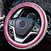 Alusbell Crystal Diamond Steering Wheel Cover Soft Velvet Feel Bling Steering Wheel Cover for Women Universal 15 inch Plush Wheel Cover for Escape Fusion Focus Accord Prius Rav4 Pink