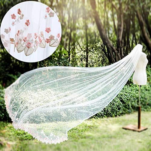 Fangsen Wedding Veil White Cathedral Floral Appliques Lace Veil 1 Tier Veil Long Bridal Wedding Veil with Comb 118" (White)