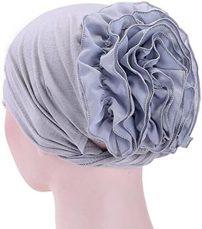 Aniywn Hot Sale! Women Chiffon Flower Muslim Ruffle Cancer Chemo Hat Beanie Scarf Turban Head Wrap Cap (Free, Gray)
