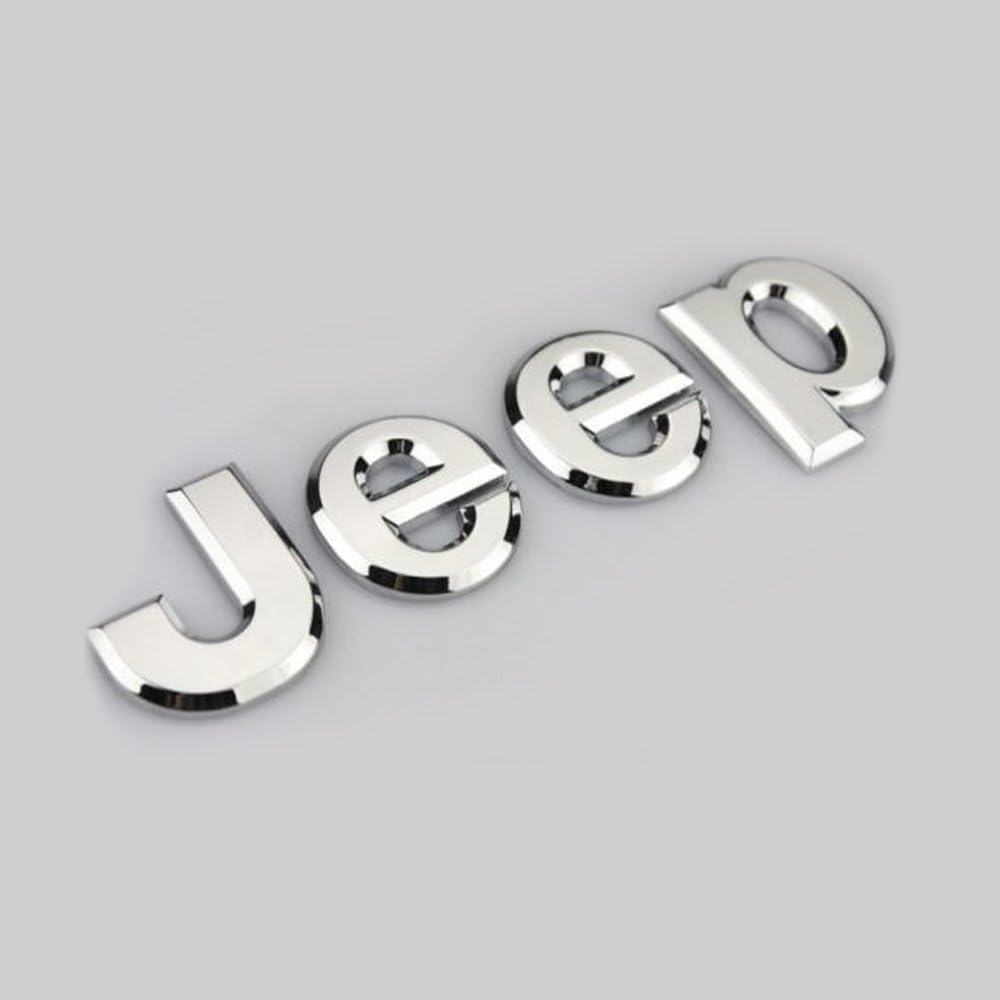 Aurnoc 2pc Jeep Logo Chrome Badge Decal Emblem Sticker for Cherokee Wrangler 3D Alloy (Chrome Silver) by Aurnoc