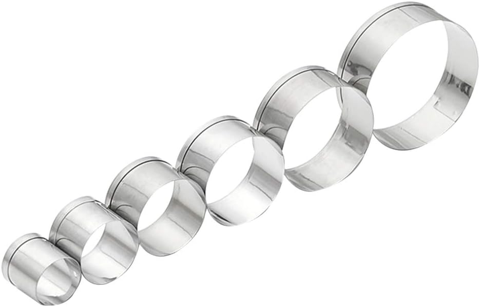 BESTONZON Kuchenring Edelstahl Runde Speiseringset Tortenring Rahmen Kuchenform 1.2mm 2.2mm 2.7mm 3.3mm 4mm 5.2mm 6 Stück (Silber)