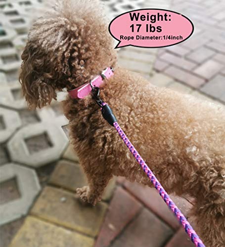 Mycicy Small Dog Leash - 6FT x 1/4" Reflective Rope Dog Leash -  Nylon Braided Purple Dog Leash for Puppy Cats Small Pets - Thumbnail 5