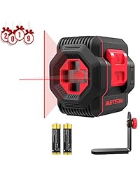 Nivel de láser, Meterk Cross Line Laser con rango de medición de 50.0 in, línea vertical y horizontal con autonivelación conmutable, rotación de 360 grados con base magnética flexible, batería incluida