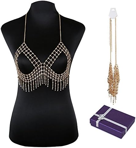 DOTASI Sexy Crystal Mesh Top Womens Diamond Metal Chain women Crop Tops Gold Sparkly Sequins Hollow Plain Backless Club Party Vest
