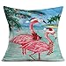 Xihomeli Pink Flamingo Farmhouse Pillow Covers 18x18 Inch Cotton Linen Animals Wear Santa Hats Decorative Pillow Cover Coastal Beach Pillow Case Outdoor Decor Home Sofa Couch (Flamingo 02)