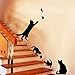 BooDecal Black Four Cats Design Catching Butterfly Playing with Ball Art Peel Stick Wall Stickers DIY Vinyl Wall Decals Applique for Home Stairway Decor Baseboard