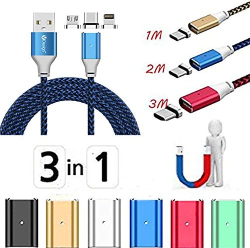 HEROUNION 3/6/10FT 3in1 Magnetic LED Charger Data Transfer Sync Cable With LED Indicator Apply for Type C/iOS/Micro USB