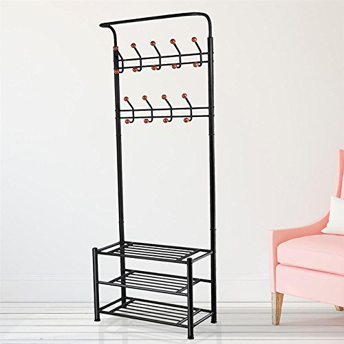 [- chinkyboo® metal 18 hanger hooks clothes coat stand shoes hats bags stand rack (black)  -]