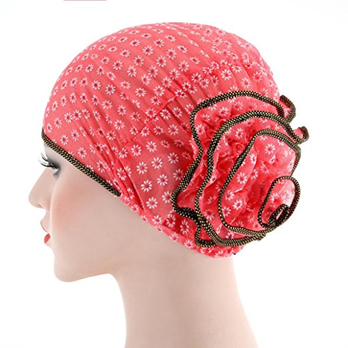 TOOPOOT Muslim Women's Cap Silk Yarn Turban Cancer Chemo Hats Loss Head Scarf Wrap Cap (Watermelon Red)