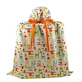 Giraffes Reusable Fabric Gift Bag for Baby Shower, Child's Birthday or Any Occasion (Jumbo 26.5 Inches Wide by 33 Inches High, Cream)