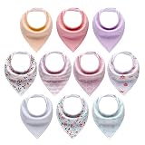 10-Pack Baby Bandana Drool Bibs for Girls with Adjustable Snaps, Organic Cotton Soft and Absorbent Newborn Baby Shower Gift, Toddler Girl Solid Color Bibs for Drooling and Teething by MiiYoung