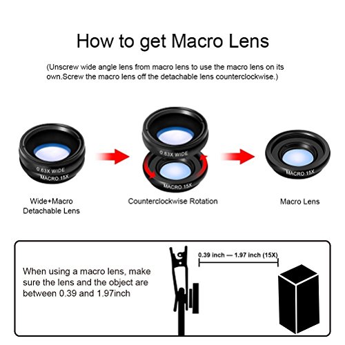 Phone Lens Kit, Universal 10 in 1 Clip on Mobilephone Lens- Telephoto Lens + Fisheye lens + Wide Angle Lens + 15x Macro Lens + CPL/Flow/Radial/Star Filter+Kaleidoscope 3/6 Lens for iPhone Samsung - Thumbnail 7