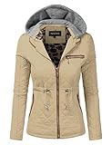 NINEXIS Women's Quilted Detachable Hood Zip Up Jacket Outwear