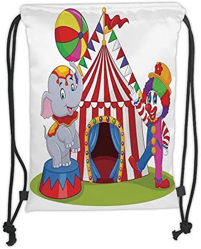 TRAzz Drawstring Backpacks Bags,Circus Decor,Circus Elephant and Clown Posing Festival Holiday Happiness Celebration, Soft Satin,5 Liter Capacity,Adjustable String Closure,The Stylish Ba