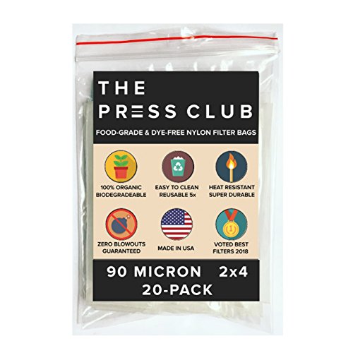 90 Micron Premium Nylon Tea Filter Press Screen Bags, 2 x 4 Inch, 20 Pack, Zero Blowout Guarantee, All Micron & Sizes Available