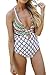 Women One Piece Swimsuit Deep V-Neck Pattern Swimwear Cross-Back High Cut Monokini Bathing Suits Pink L
