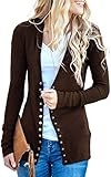 NENONA Women's V-Neck Button Down Knitwear Long Sleeve Soft Basic Knit Snap Cardigan Sweater(Brown-L)
